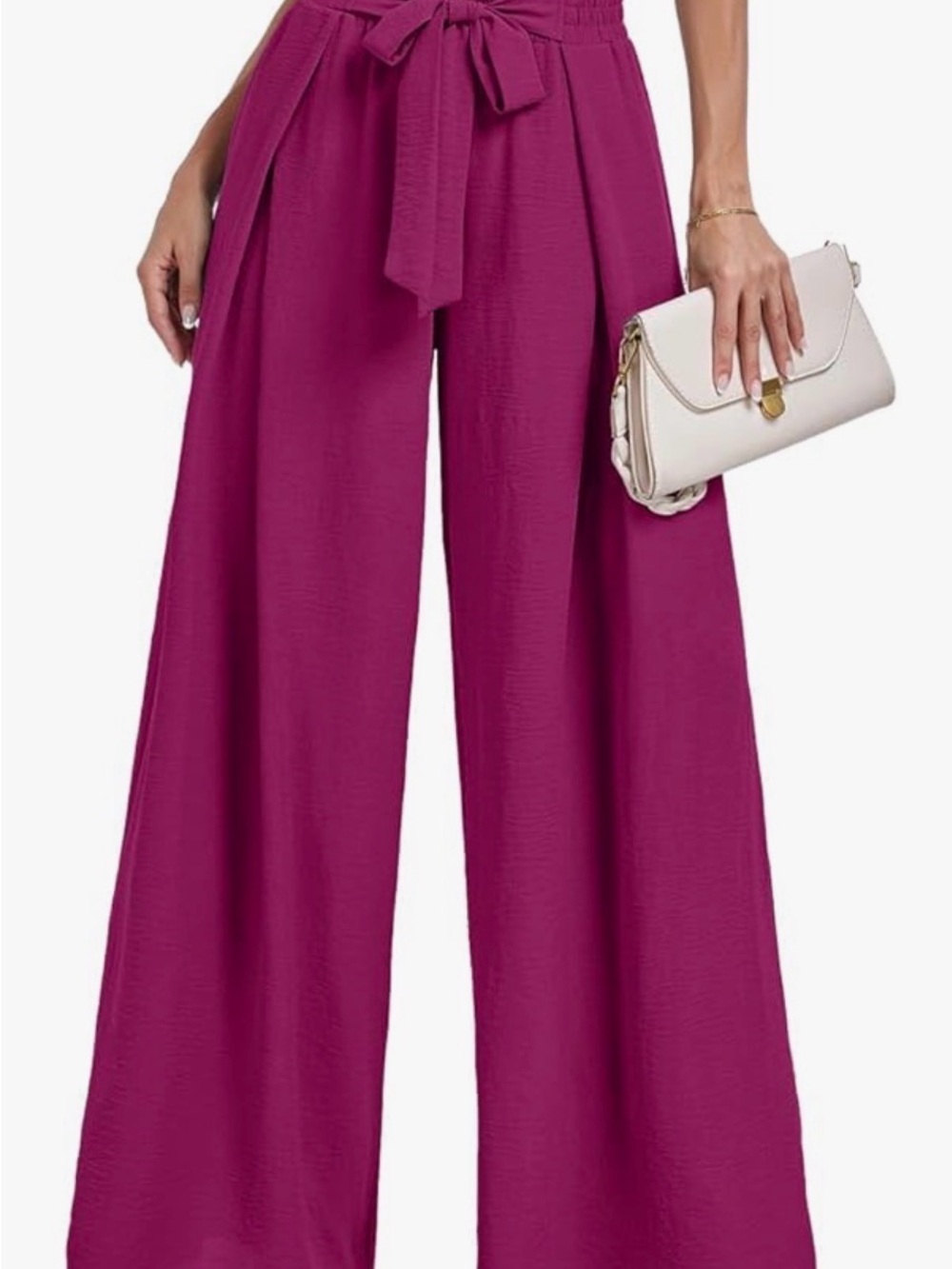 Bright Fuchsia Tie-Waist Stretch Flare Pants 3XL